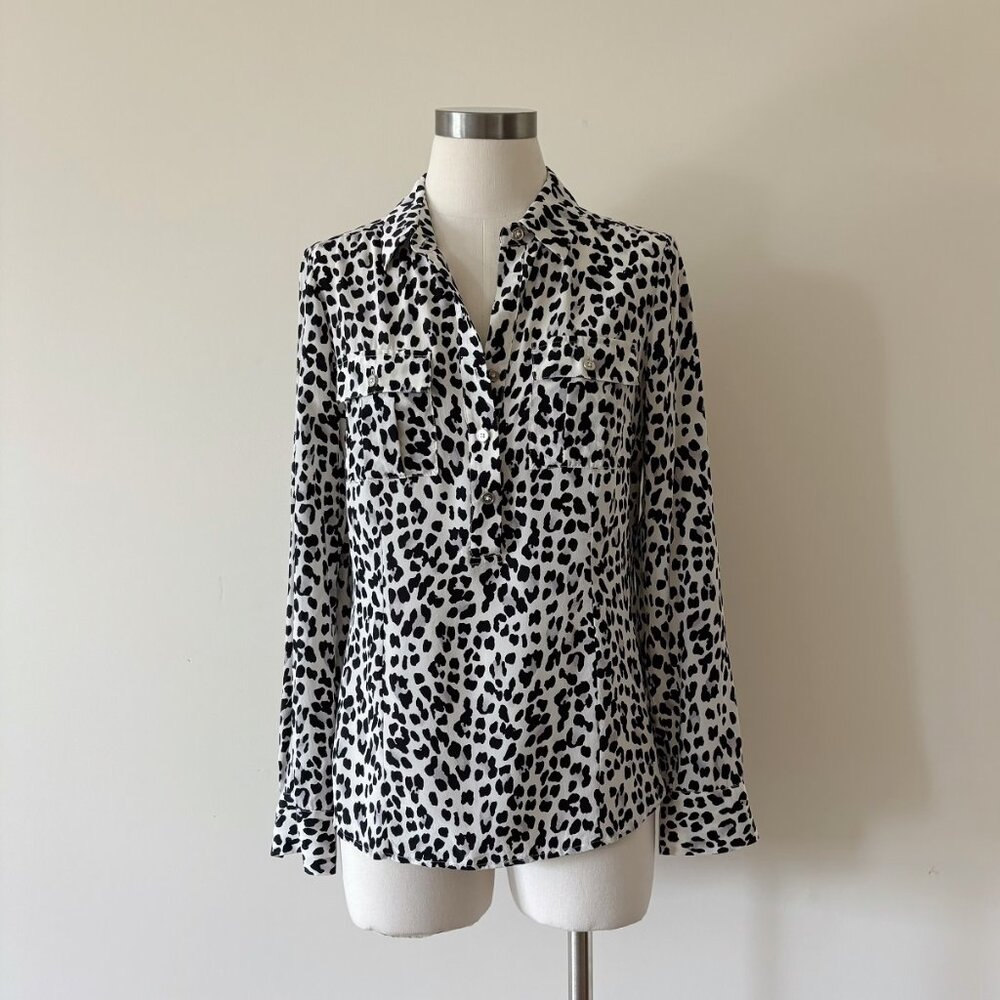 white house black market silk blouse silk tunic animal print